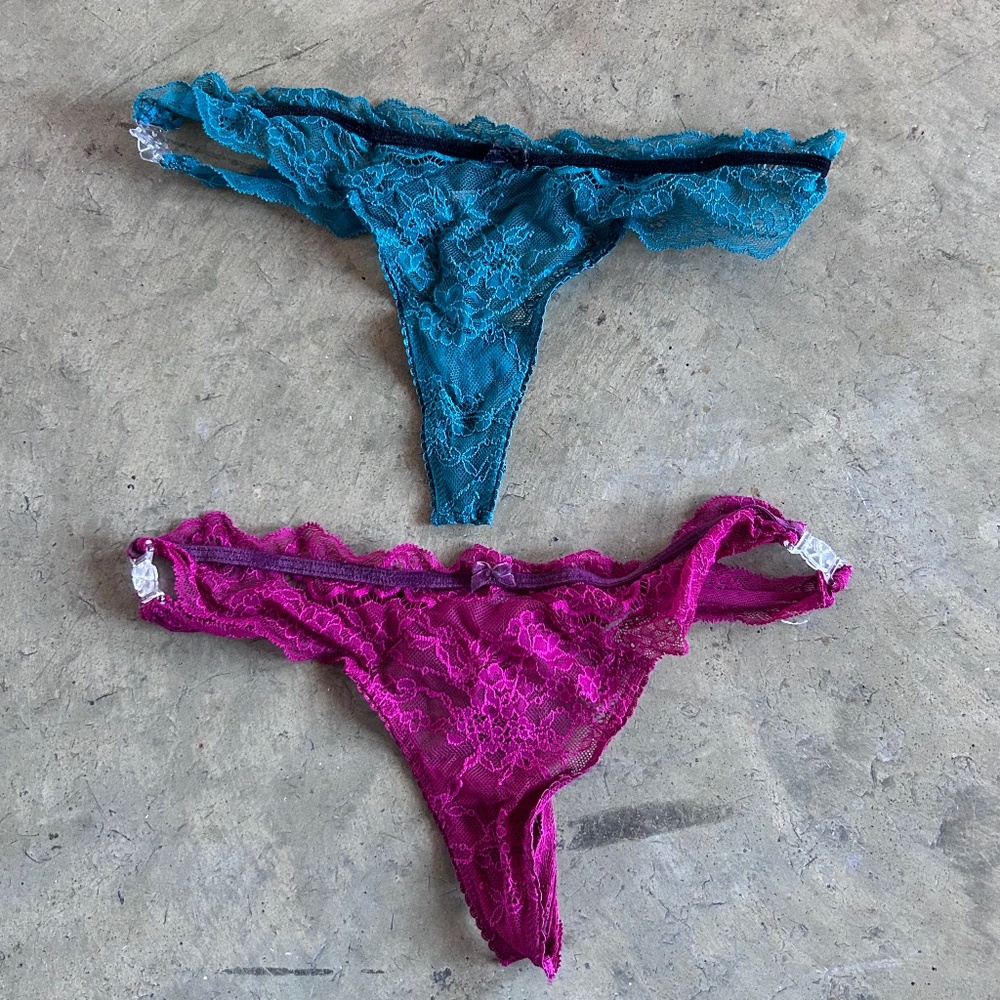 Victoria's Secret thong panties modified with clips at the side